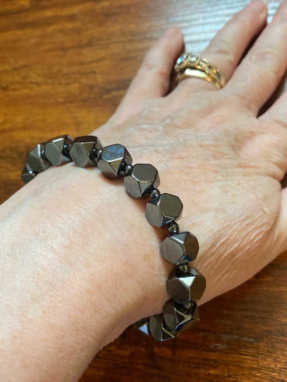 Faceted Hematite Bead Stretch Bracelet - Hematite Gray